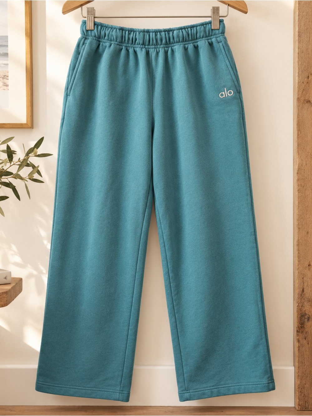 ALO Yoga Teal Wide-Leg Fleece Joggers